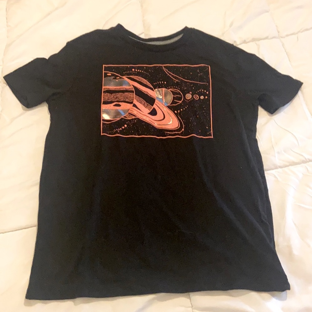 Old Navy Boys Black Tee with Orange Planet Graphic